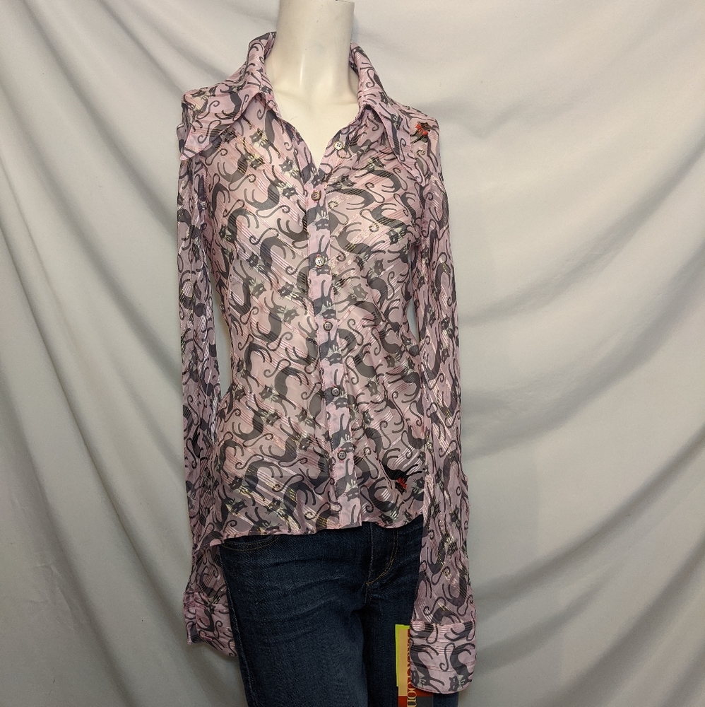 Petro Zillia | cat motif | silk/lurex | Sm | Nwt